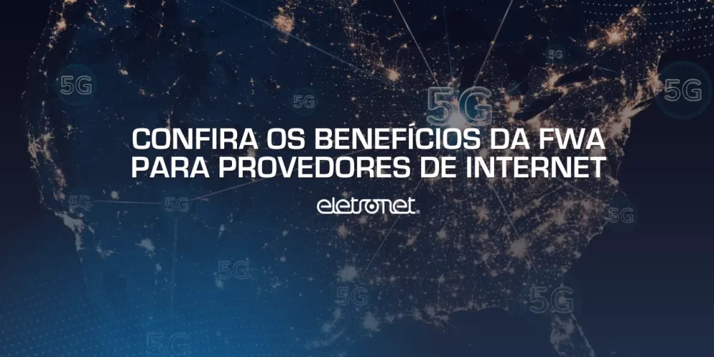 fwa Imagem de parte do globo terrestre com vários pontos escrito 5G interconectados, representando a FWA 5G