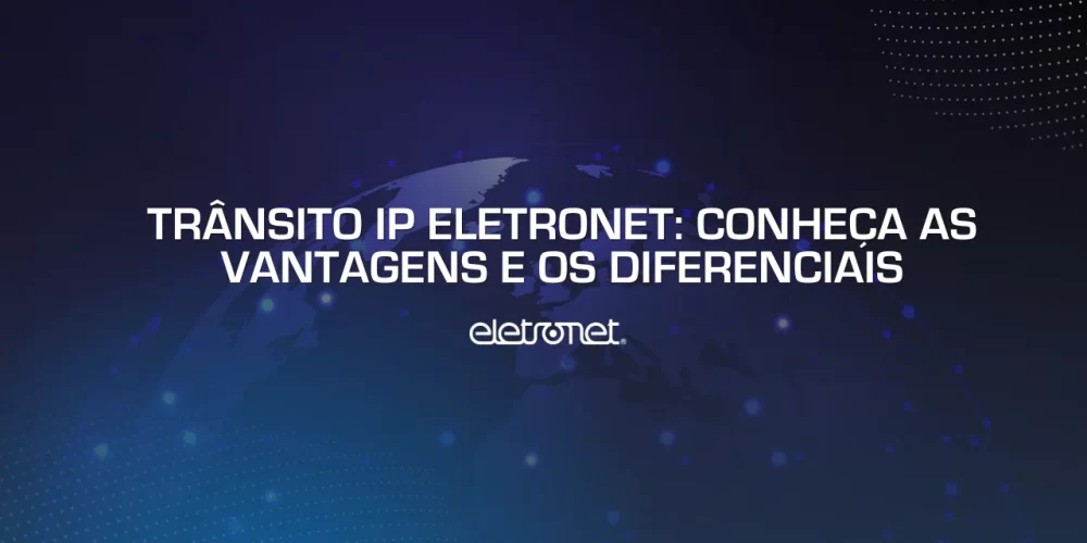 Imagem digital do globo terrestre com linhas interconectadas representando trânsito IP.